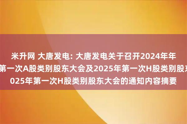 米升网 大唐发电: 大唐发电关于召开2024年年度股东大会、2025年第一次A股类别股东大会及2025年第一次H股类别股东大会的通知内容摘要
